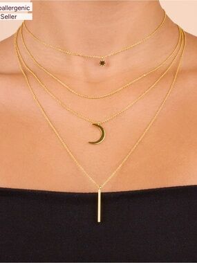 Sterling Forever Gold Crescent & Bar Layered Necklace